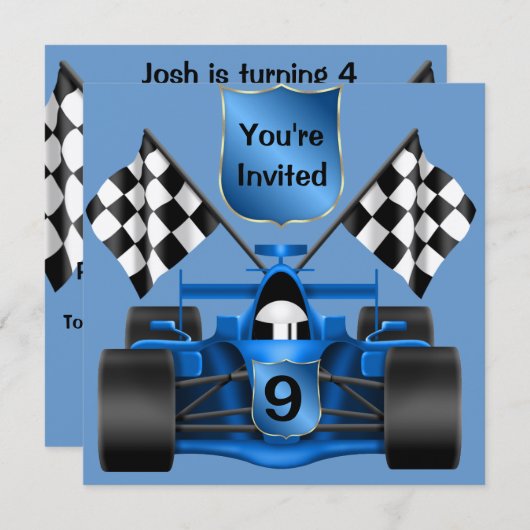 9e BIRTHDAY Race Car Invitation Kaart (Voorkant / Achterkant)
