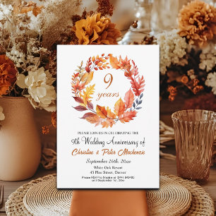 9e bruiloft Jubileum Herfst Floral Garland Kaart