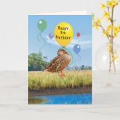 9e carte d'anniversaire avec canard et ballons (Fleur jaune)