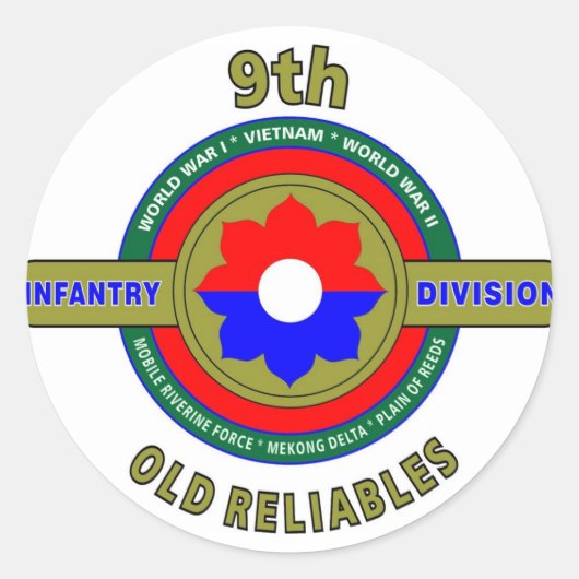 9E INFANTERIEDIVISIE "OUDE BETROUWBAARHEDEN" PRODU RONDE STICKER (Voorkant)