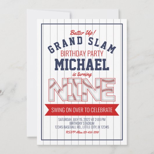 9e Invitation d'anniversaire de baseball (Devant)