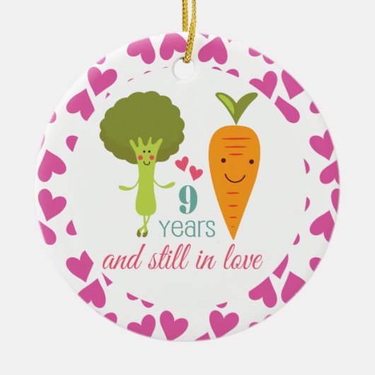 9e Jubileum Kute Couples Keramisch Ornament (Voorkant)