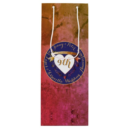 9e Jubileum Terracotta & Lapis Gift Bag Wijn Cadeautas (Voorkant)