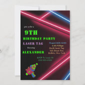 9e Neon Anniversaire Laser Invitations de la parti (Devant)