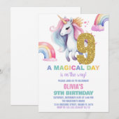 9e Rainbow Unicorn Anniversaire Invitations Partie (Devant / Derrière)