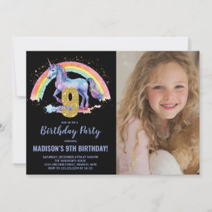 9e Rainbow Unicorn Birthday Invitations photo