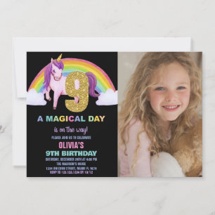 9e Rainbow Unicorn Birthday Invitations photo