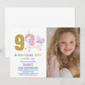 9e Rainbow Unicorn Invitations Anniversaire avec p (Devant / Derrière)