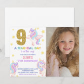 9e Rainbow Unicorn Invitations Anniversaire avec p (Devant / Derrière)