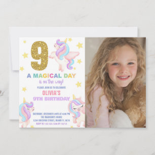 9e Rainbow Unicorn Invitations Anniversaire avec p