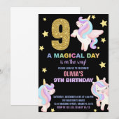 9e Rainbow Unicorn Invitations Anniversaire Vol (Devant / Derrière)