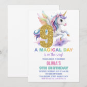 9e Rainbow Unicorn Invitations Anniversaire Vol (Devant / Derrière)