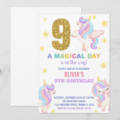 9e Rainbow Unicorn Invitations Anniversaire Vol (Devant / Derrière)