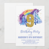 9e Rainbow Unicorn Invitations d'anniversaire (Devant / Derrière)