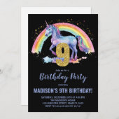 9e Rainbow Unicorn Invitations d'anniversaire (Devant / Derrière)