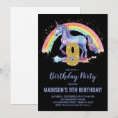 9e Rainbow Unicorn Verjaardag Uitnodigingen (Voorkant / Achterkant)