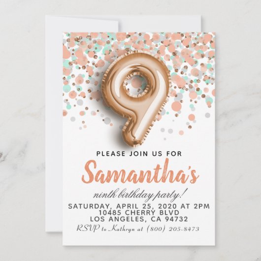 9e Rose Gold Birthday Invitation (Devant)