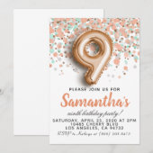 9e Rose Gold Birthday Invitation (Devant / Derrière)