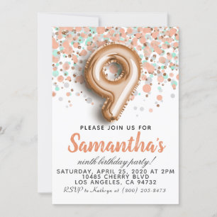 9e Rose Gold Birthday Invitation