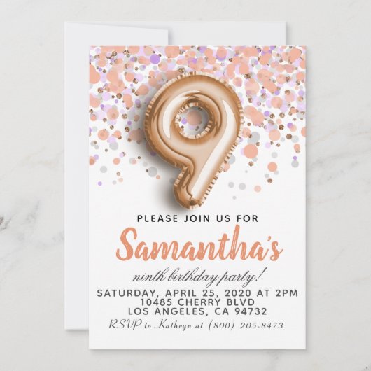 9e Rose Gold Birthday Invitation (Devant)