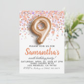 9e Rose Gold Birthday Invitation (Debout devant)