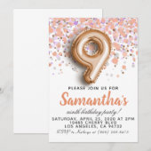 9e Rose Gold Birthday Invitation (Devant / Derrière)