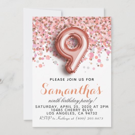 9e Rose Gold Birthday Invitation (Devant)