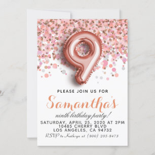9e Rose Gold Birthday Invitation
