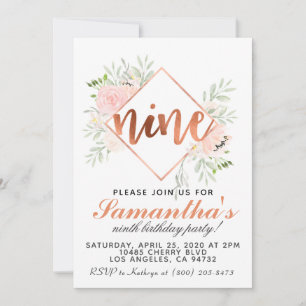 9e Rose Gold Birthday Invitation
