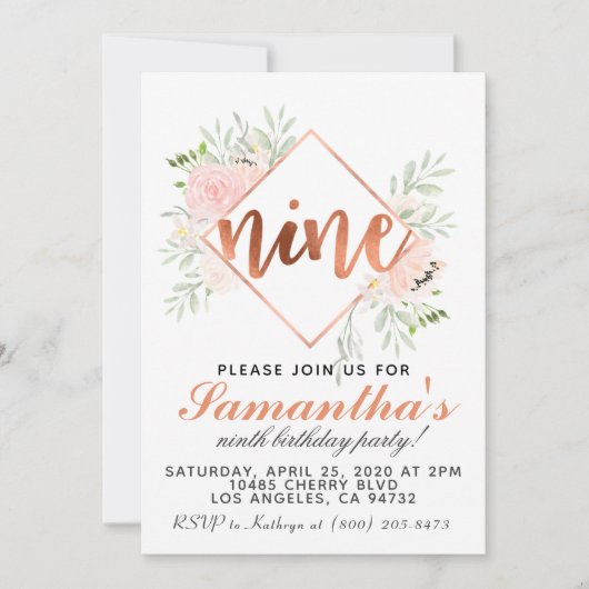 9e Rose Gold Birthday Invitation (Devant)