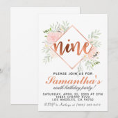 9e Rose Gold Birthday Invitation (Devant / Derrière)