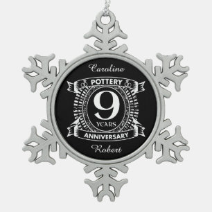 9e trouwdag tin sneeuwvlok ornament