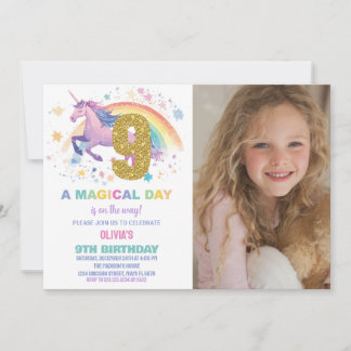 9e Unicorn Invitations d'anniversaire avec photo