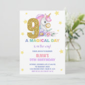 9e Unicorne florale Invitations d'anniversaire (Debout devant)