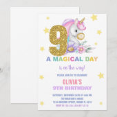 9e Unicorne florale Invitations d'anniversaire (Devant / Derrière)