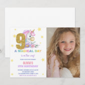 9e Unicorne florale Invitations d'anniversaire ave (Devant / Derrière)