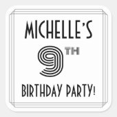 9e verjaardag: Art Deco Style + aangepaste naam Vierkante Sticker (Voorkant)