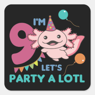 9e verjaardag Axolotl Negen jaar oude Cute Axolotl Vierkante Sticker