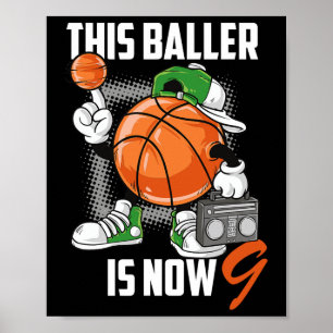 9e Verjaardag Basketbal Speler Plezier 9 Jaar Oud Poster