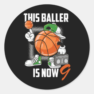 9e Verjaardag Basketbal Speler Plezier 9 Jaar Oud Ronde Sticker