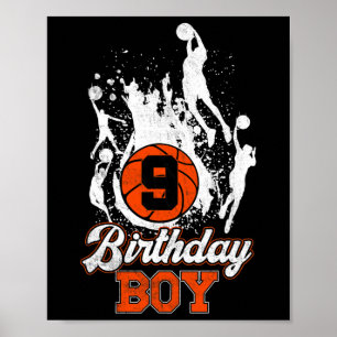 9e verjaardag Basketball Theme Birthday Boy 9jaar Poster