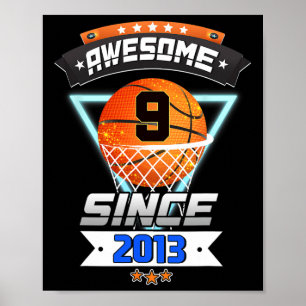9e verjaardag basketbalspeler 9 jaar oud jongen gi poster