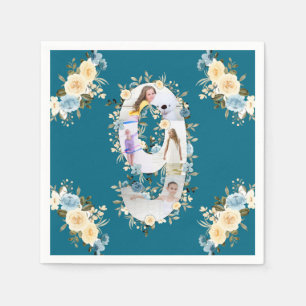 9e verjaardag Blauwgroen foto Collage Blue Yellow  Servet