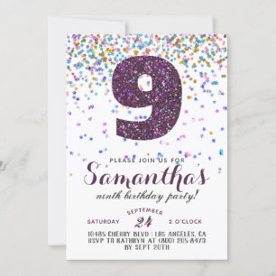 9e Verjaardag Confetti Uitnodiging