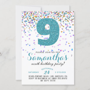 9e Verjaardag Confetti Uitnodiging