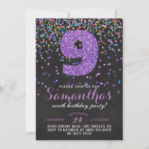 9e Verjaardag Confetti Uitnodiging