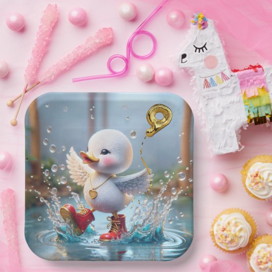 9e verjaardag Duck dansen in een regenplas Papieren Bordje (Feest)