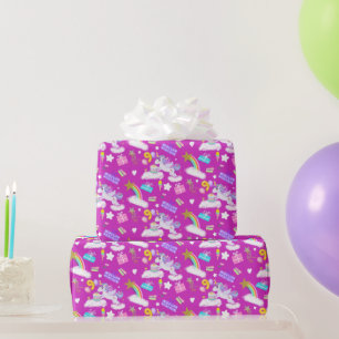 9e Verjaardag Eenhoorn Patroon Paarse Cadeaupapier