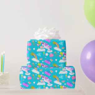9e verjaardag Eenhoorn Patroon Robijnkleur Cadeaupapier