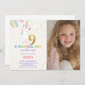 9e Verjaardag Eenhoorn Verjaardag Uitnodigingen w (Voorkant / Achterkant)